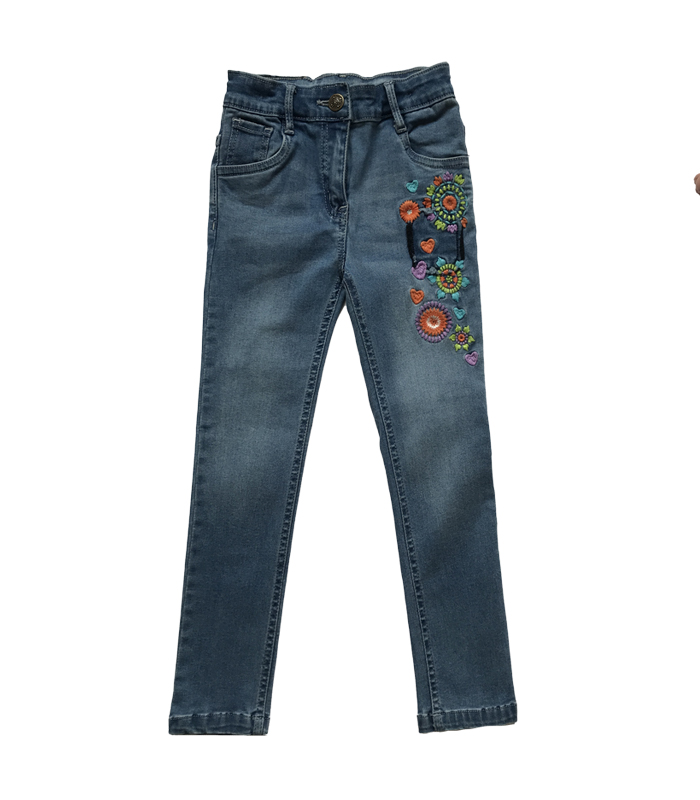 EMBROIDARY MID WASH GIRLS DENIM