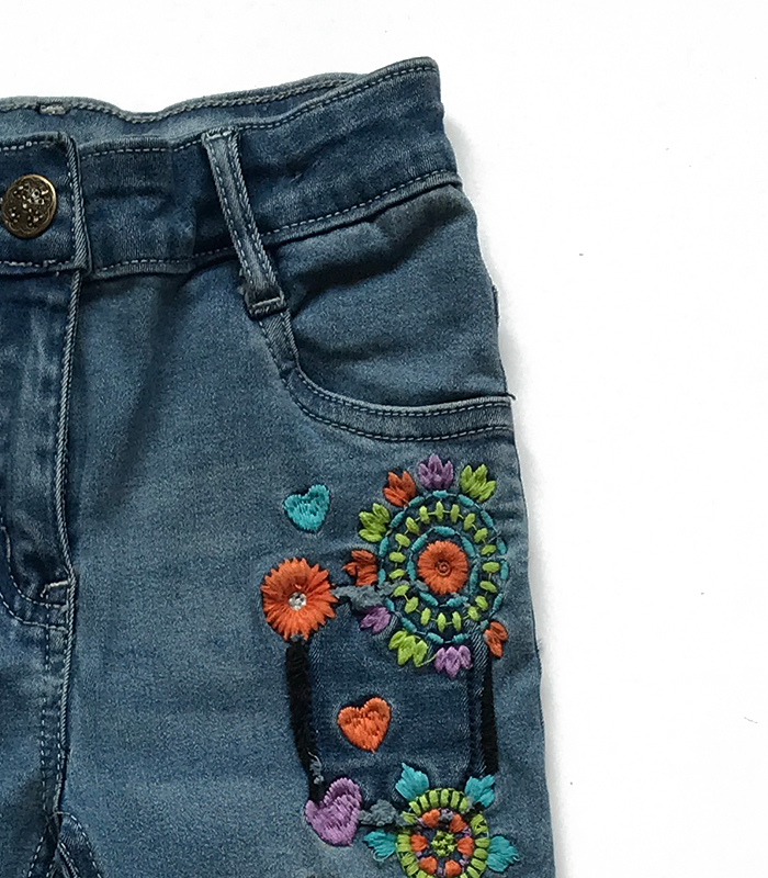 EMBROIDARY MID WASH GIRLS DENIM