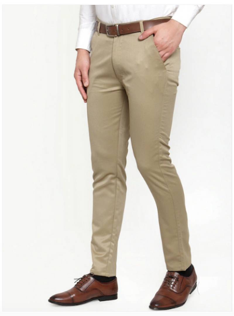 Men Beige Smart Slim Fit Solid Formal Trousers