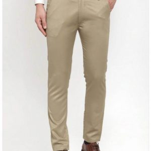 Men Beige Smart Slim Fit Solid Formal Trousers
