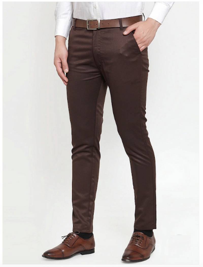 Men Brown Smart Slim Fit Solid Formal Trousers