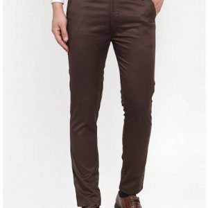 Men Brown Smart Slim Fit Solid Formal Trousers