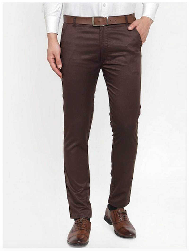 Men Brown Smart Slim Fit Solid Formal Trousers