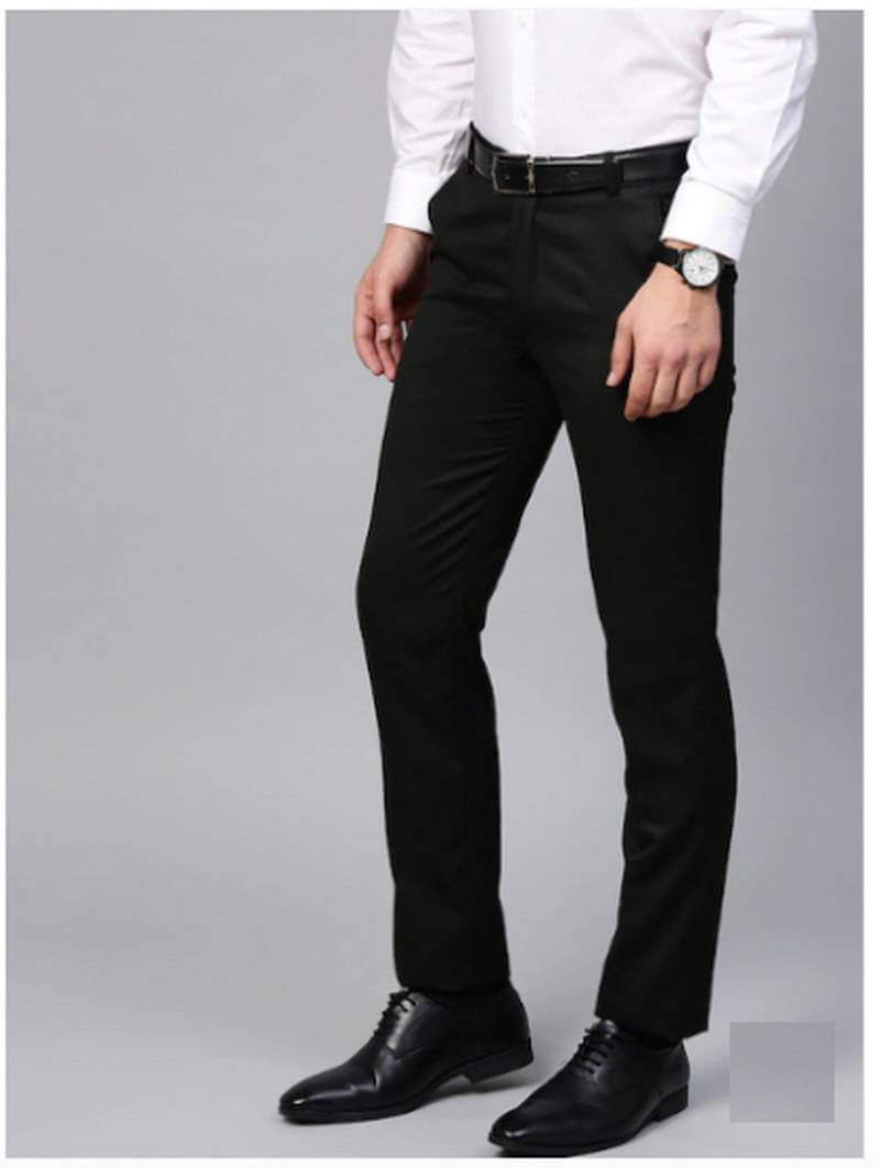 Men Black Smart Slim Fit Solid Formal Trousers