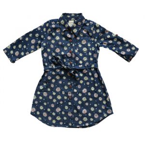 Floral Print Mid Waist Band Long Sleeve Dress