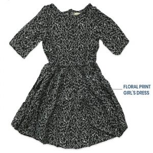 Floral Print Black Frill Girl's Dress