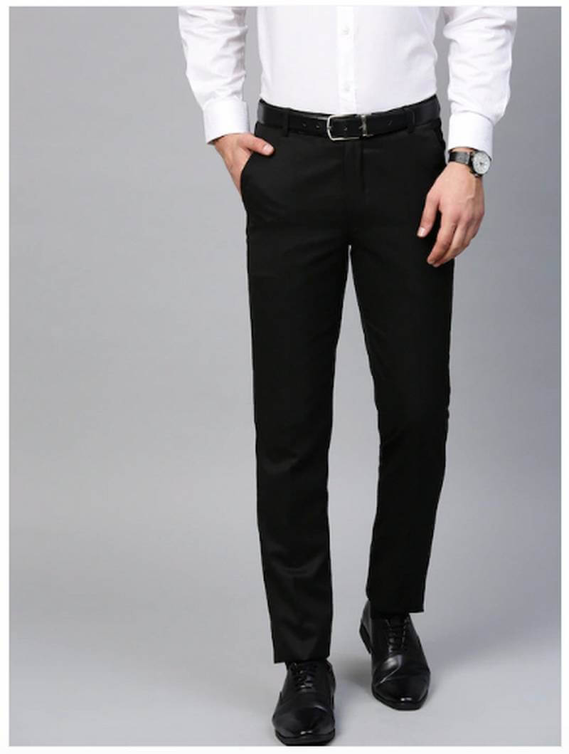 Men Black Smart Slim Fit Solid Formal Trousers