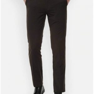 Men Coffee Brown Regular Fit Self Checked Formal Trousers