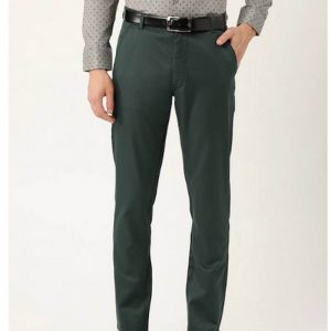 Men Green Smart Regular Fit Solid Formal Trousers