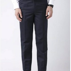 Men Navy Blue Regular Fit Solid Formal Trousers