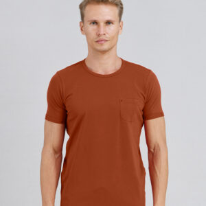 Dark Orange Solid Colour Folded Short Sleeves Pocket Men's T-Shirt