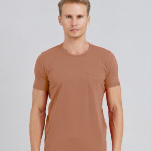 Salmon Pink Solid Colour Folded Short Sleeves Pocket Men's T-Shirt